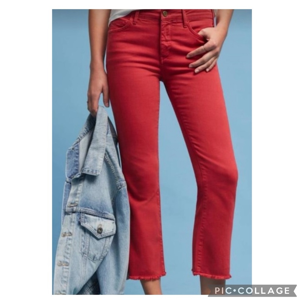 Anthropologie Pilcro Script Red High-Rise Crop Flare Jeans Size 26 - Picture 14 of 15